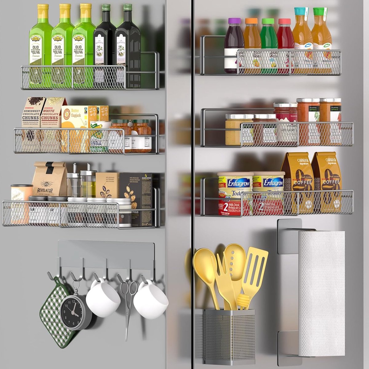 Magnetisch Kruidenrek - Koelkast Plank - Keuken Organiseren - Sterke Magneetbevestiging - 10 Stuks - Grijs