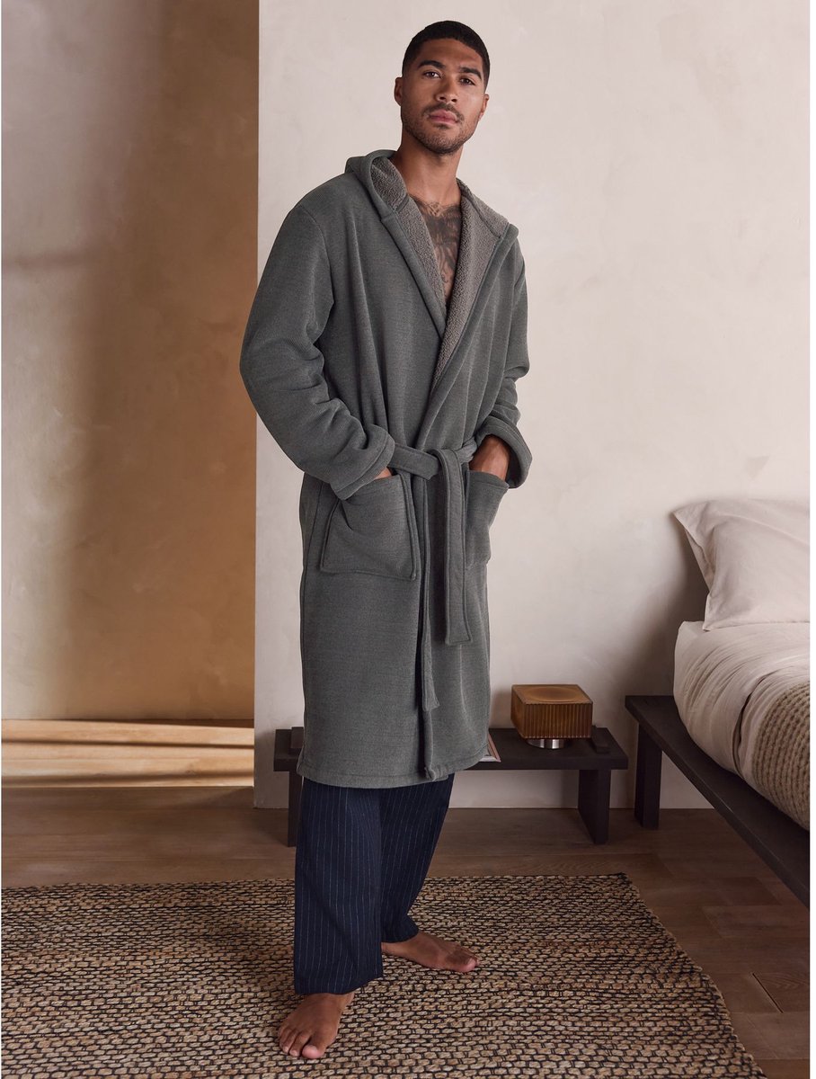 Next - Heren - Corded Textured Dressing Gown - Grijs