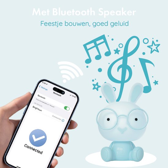 Luxus Nachtlamp Kinderkamer Bunny - Blauw - Nachtlampje baby - Voor kinderen - Slaapkamer - 7 kleuren licht - RGB - Bluetooth speaker - Draadloos - Oplaadbaar van Merkloos — afbeelding 3