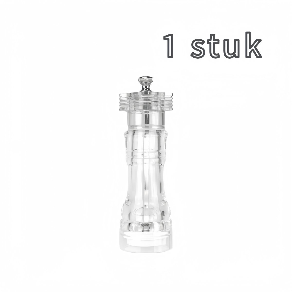 1 stuk pepermolen - acryl en keramiek - voor zout en peper - verstelbaar - transparant