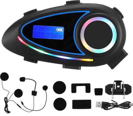 Motor Helm Headset – Bluetooth 6.0 Communicatiesysteem met Microfoon – IP65 Waterdicht – 40 uur Gesprekstijd – Type-C Opladen – Zwart