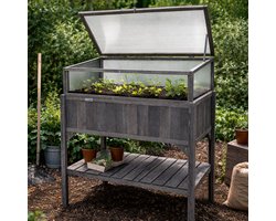 Lendo Online Plantenbak met kweekbak - bloembak - moestuinbak - oppottafel met tuinkas - balkonbak - 97,5x49x120cm vurenhout - grijs