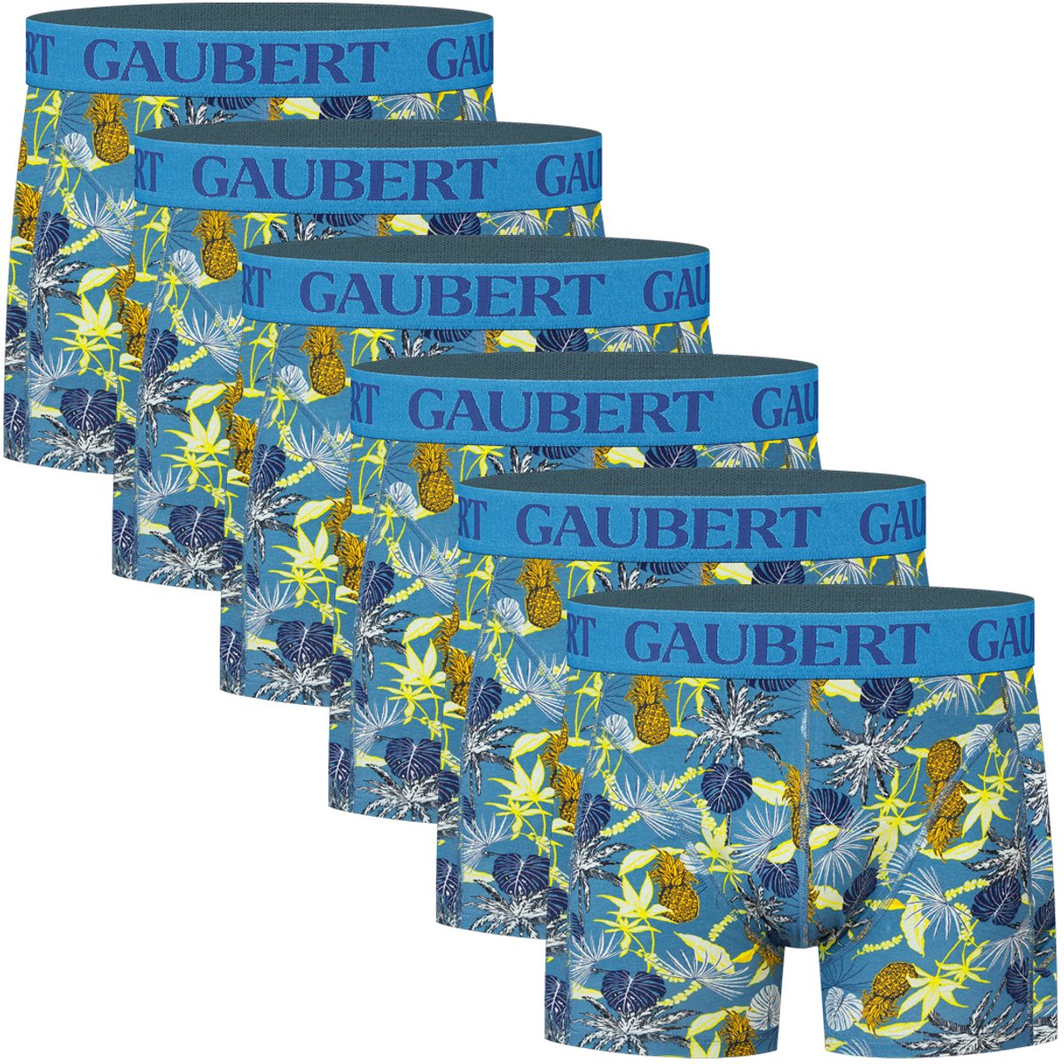 Boxershorts met print | Katoen | Merk: Gaubert | Kleur: Blauw | Tropical | Heren | 6 stuks