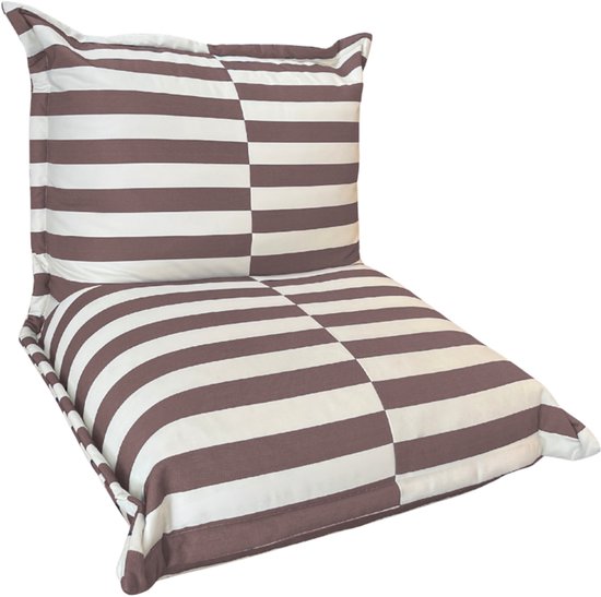 Bananair - Pouf rayé - Housse amovible - Pour l'extérieur - Imperméable - Résistant aux UV - 85x85x75 cm - Beige