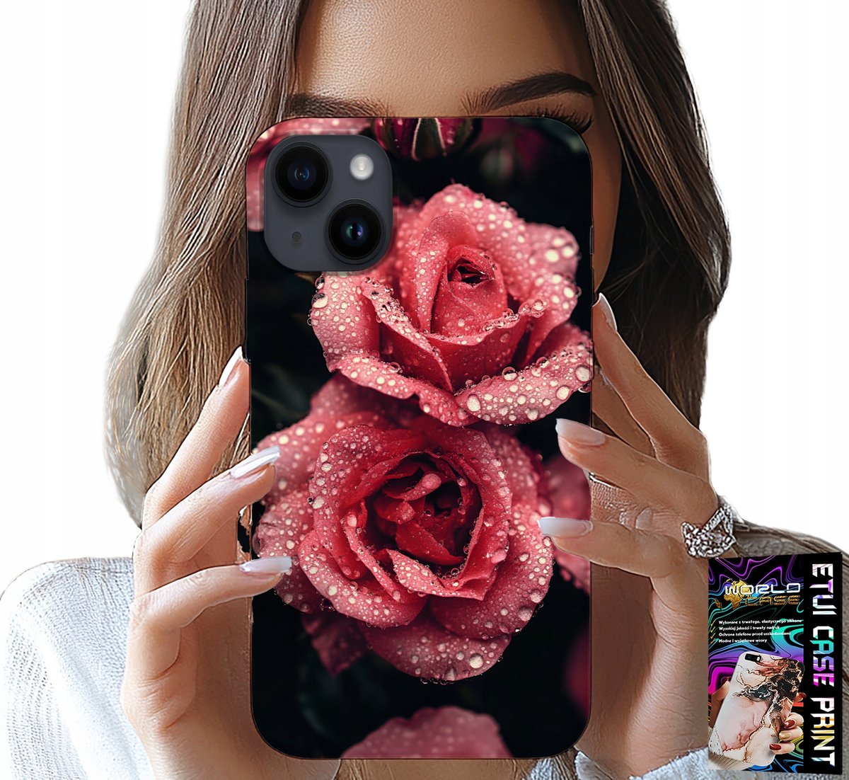 iPhone 15 Plus hoesje - Prachtige roze rozen, bloemenpatronen, hoesje