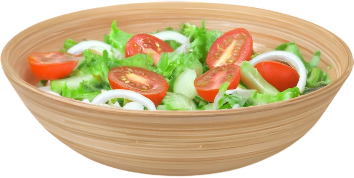 Excellent Houseware Grote serveerschaal/saladeschaal - D30 x H10 - bamboe - naturel