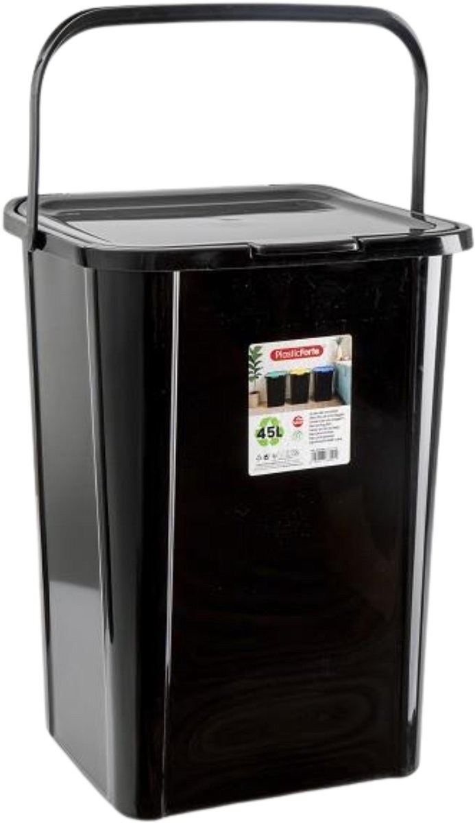 Plasticforte Recycling afvalbak - zwart - 45 Liter - afsluitbaar - 34 x 40 x 54 cm - kunststof