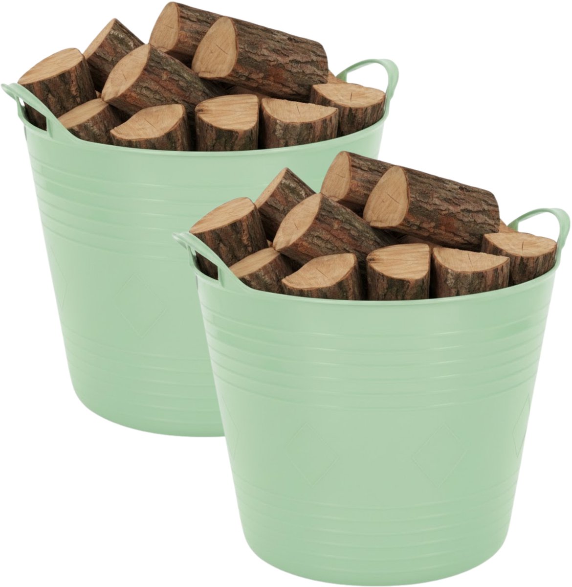 Excellent houseware Flexibele kuip / emmer - 2x - mint groen - 27 liter - kunststof - 42 x 35 cm
