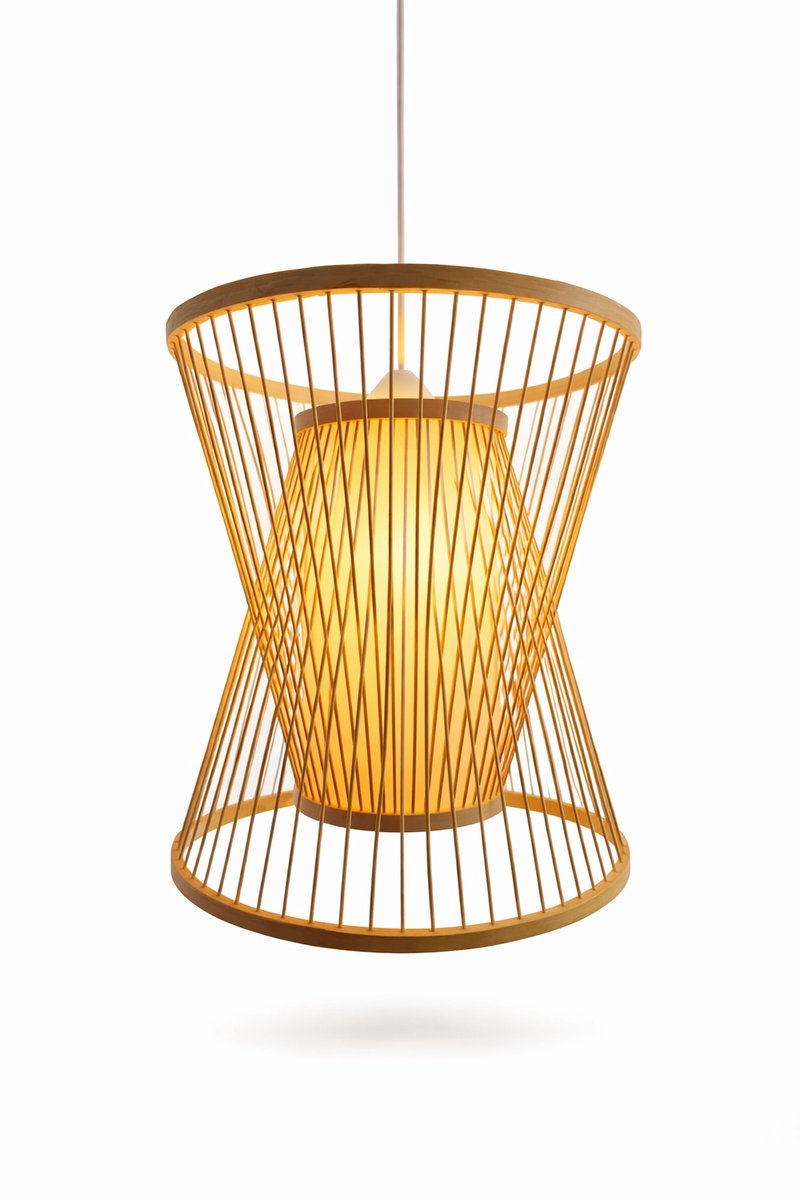 Hanglamp bamboe – Japandi – Ø30x35 cm – conisch design – naturel – E27 – inclusief pendel