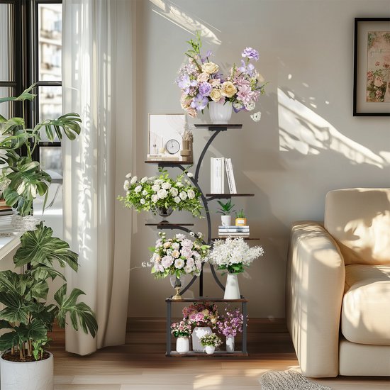 ALTORICO Plantenrek Met 7 Niveaus – Hout En Metaal, 150 Cm Hoog, Binnen En Buiten, Voor Meerdere Bloempotten