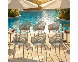 EGGREE Tuinstoelen set van 6 – kunststof tuinstoel met armleuningen – loungestoel – weerbestendige tuinstoel voor tuin – balkon- en terrasstoelen – bistrostoel – balkonmeubilair – klein balkon – Grijs