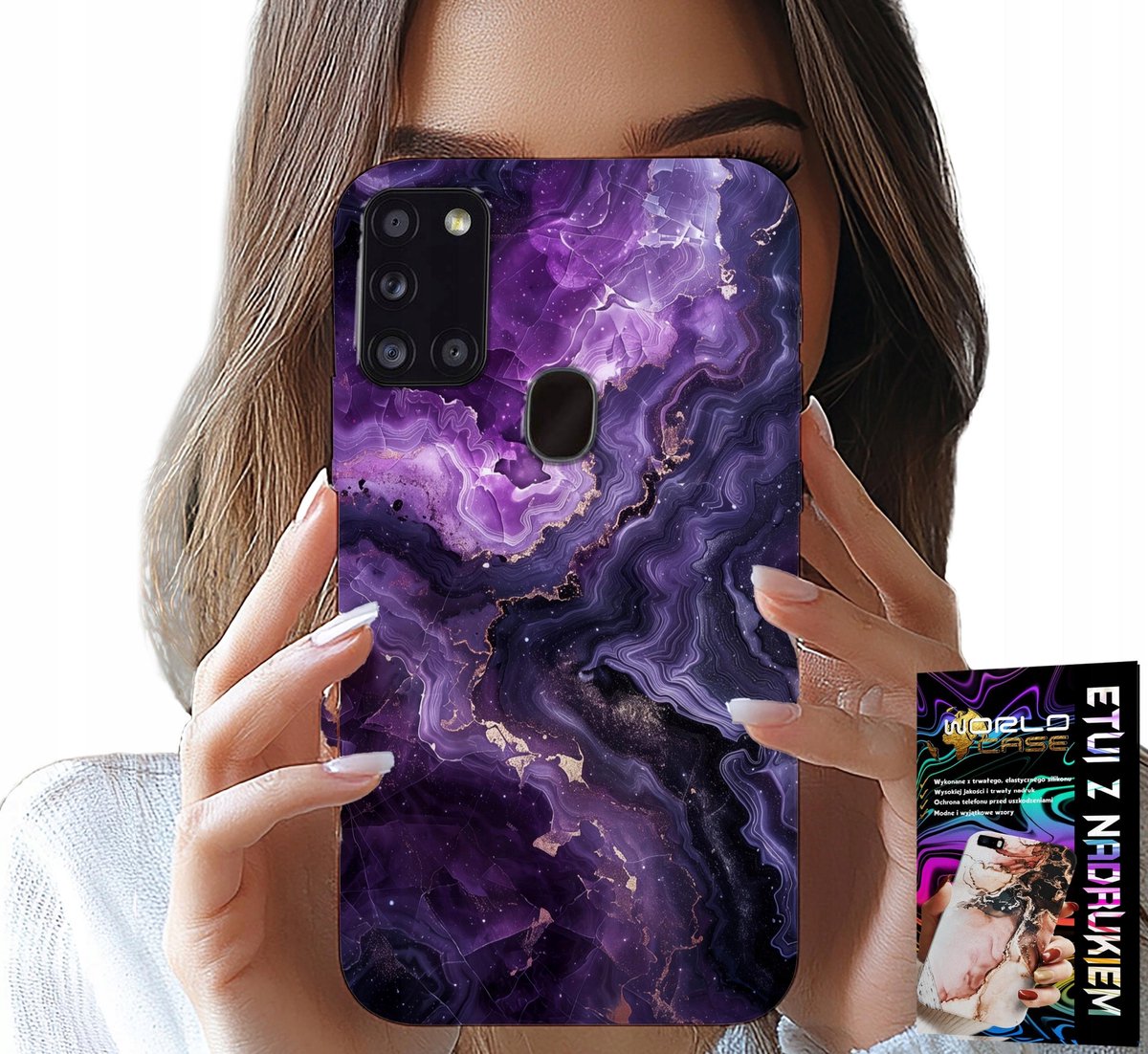 HOESJE VOOR SAMSUNG GALAXY A21S - PAARS MARMER, MODIEUS, VROUWELIJK + GLAS