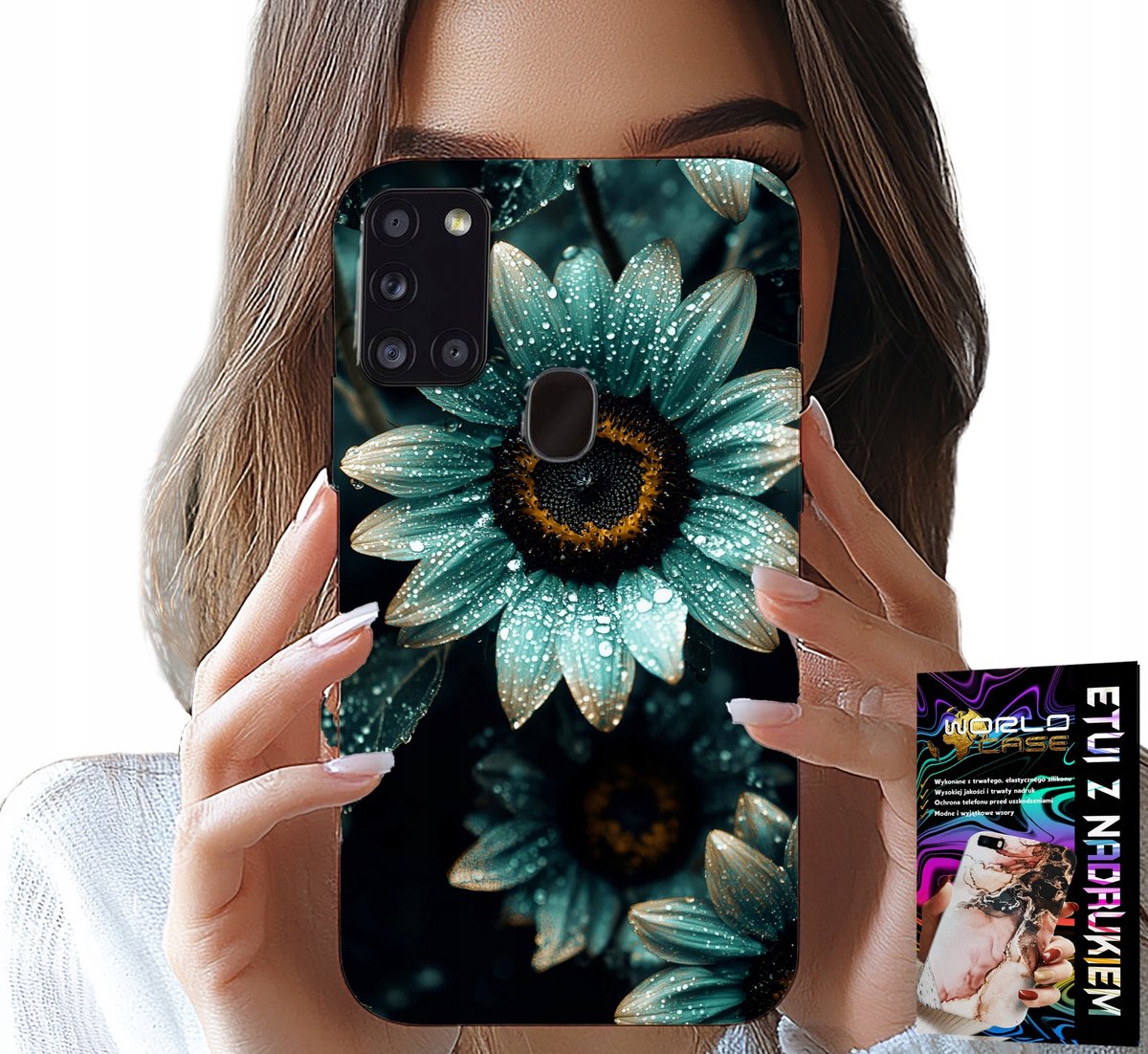 HOESJE VOOR SAMSUNG GALAXY A21S - BLAUWE GERBERA + FILM