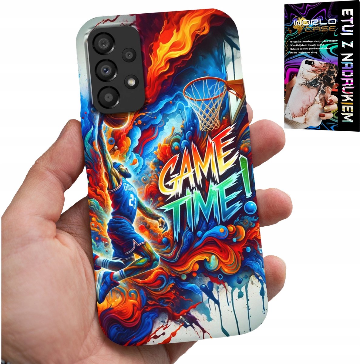 HOESJE VOOR SAMSUNG GALAXY A23 5G - NBA GAME TIME BASKETBAL, HOESJE + GLAS