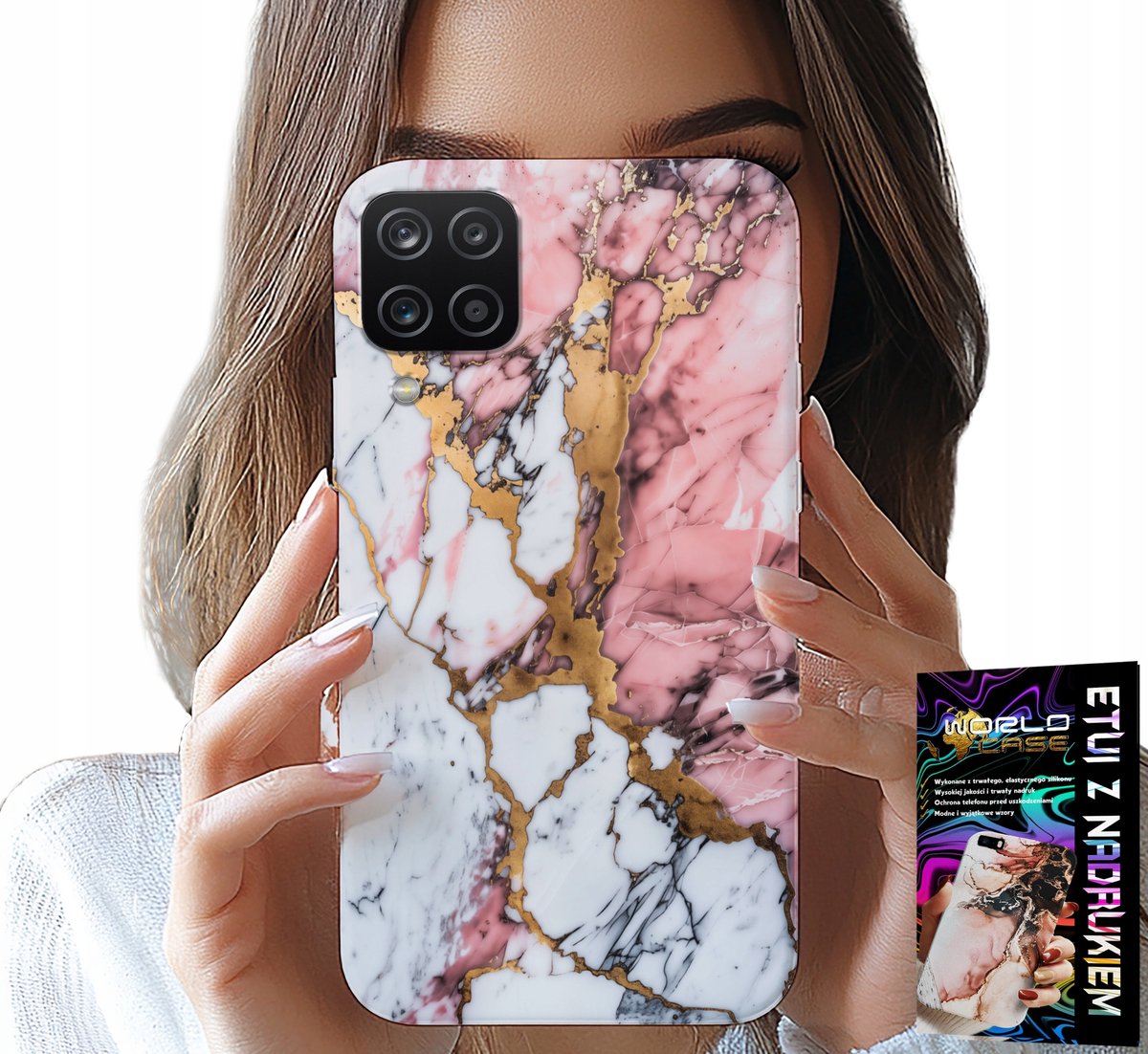 HOESJE VOOR SAMSUNG GALAXY A22 5G - ROZE WIT MARMER, STEENPATROON