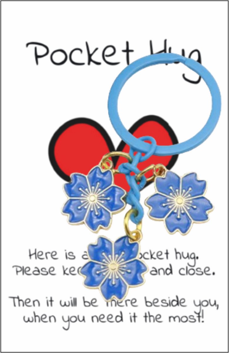 Pradeo - Bloemetjes - Sleutelhanger - Gelukshanger - Hangertje - Bloemen - Flowers - Key Chain - Pocket Hug - Klein Cadeau / Geschenk - Met Kaartje Met Tekst - Licht Blauw
