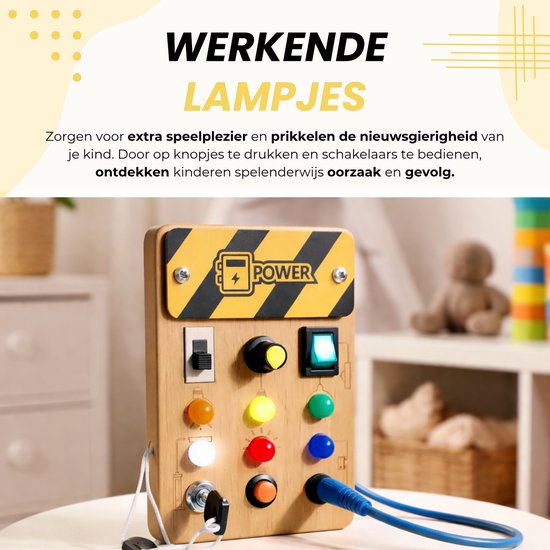 Dastium Kids - Busy Board - Activiteitenbord - Montessori Speelgoed - Baby Speelgoed - Educatief Speelgoed - Met Werkende Lampjes van Merkloos — afbeelding 4