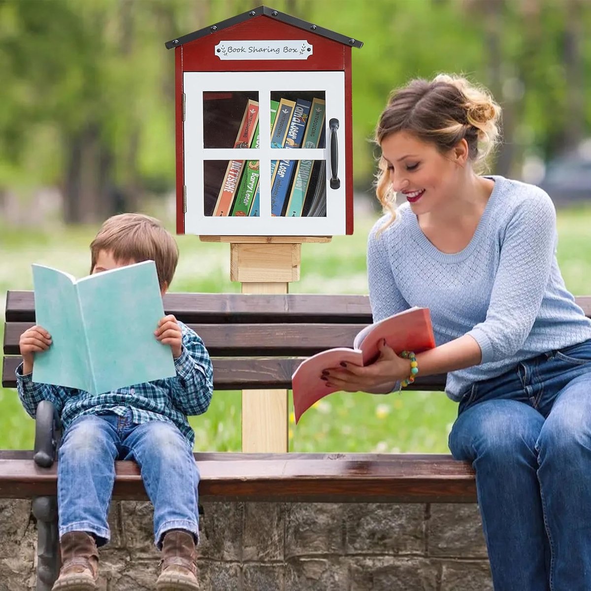 Boekenbibliotheek Buiten - Boekenkast Tuin - Boeken Delen - Waterdicht Dak - 43cm Hoog - Rood — cadeau in Cadeau-ideeën - foto 2