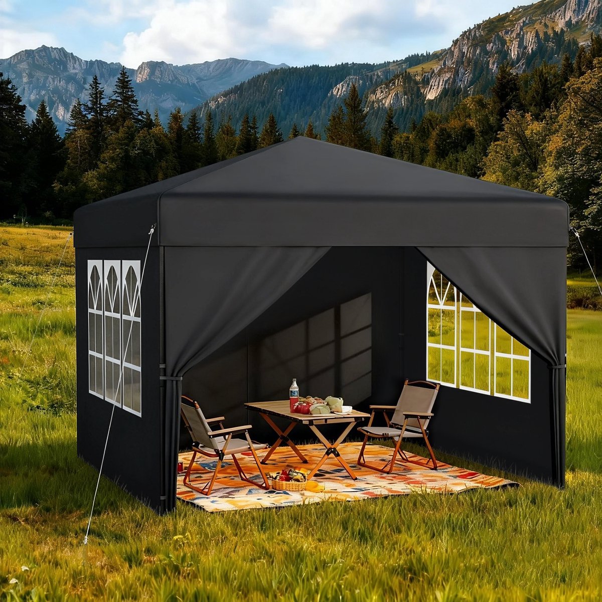 Pop-Up Paviljoen 2,5x2,5m - Waterdicht - Stabil - Winterbestendig - Anti-UV - Opvouwbaar Paviljoen - Met 4 Zijwanden - Eén-Knop Centrale Vergrendeling - Partytent - 3 Trappen Hoogte Verstelbaar 240-260cm - Tuinent - Antraciet - NAIZY