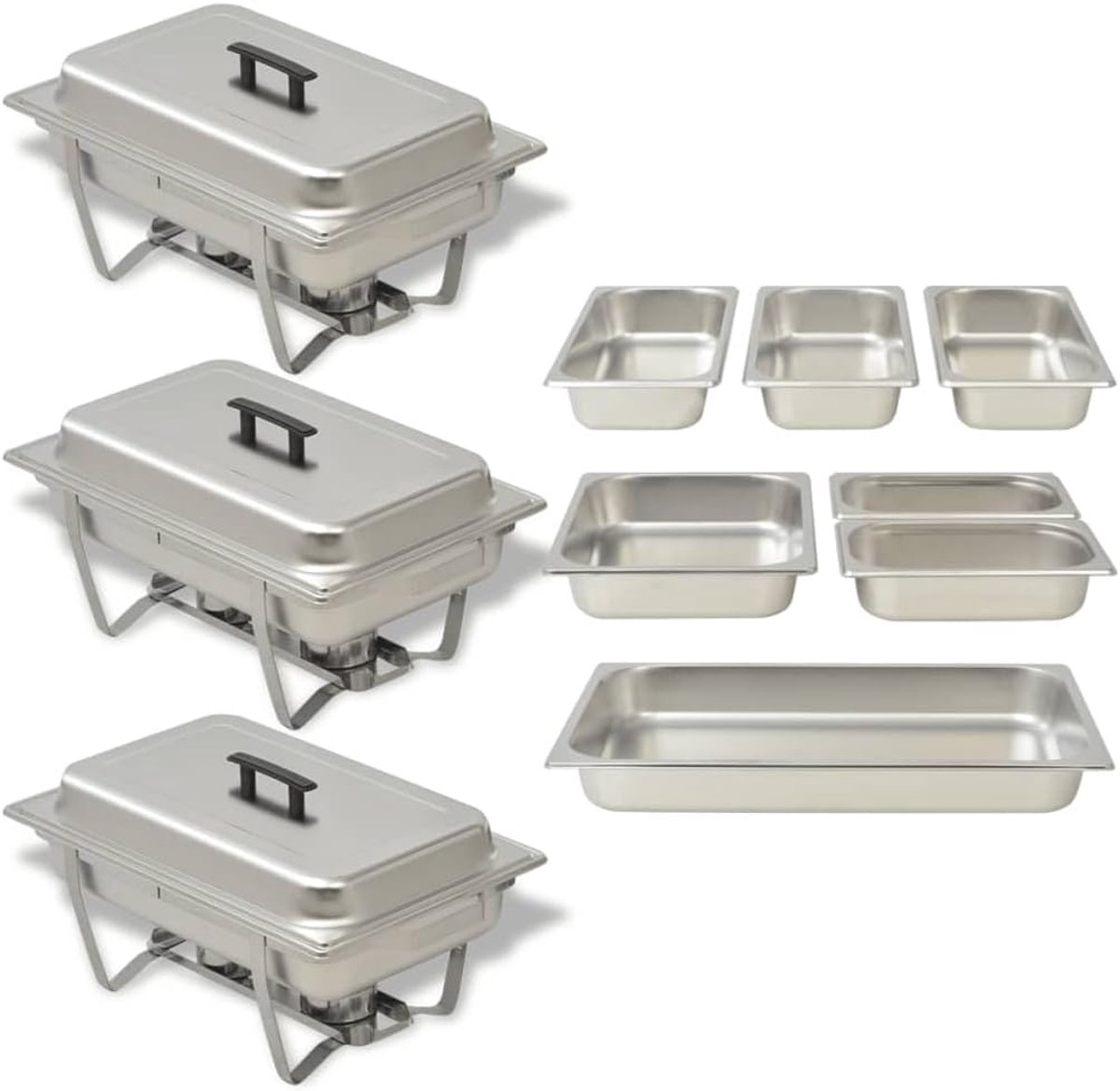 Rechaudset Roestvrij Staal - Voedsel Warmer - Buffet Warm Houden - 3 Delige Set
