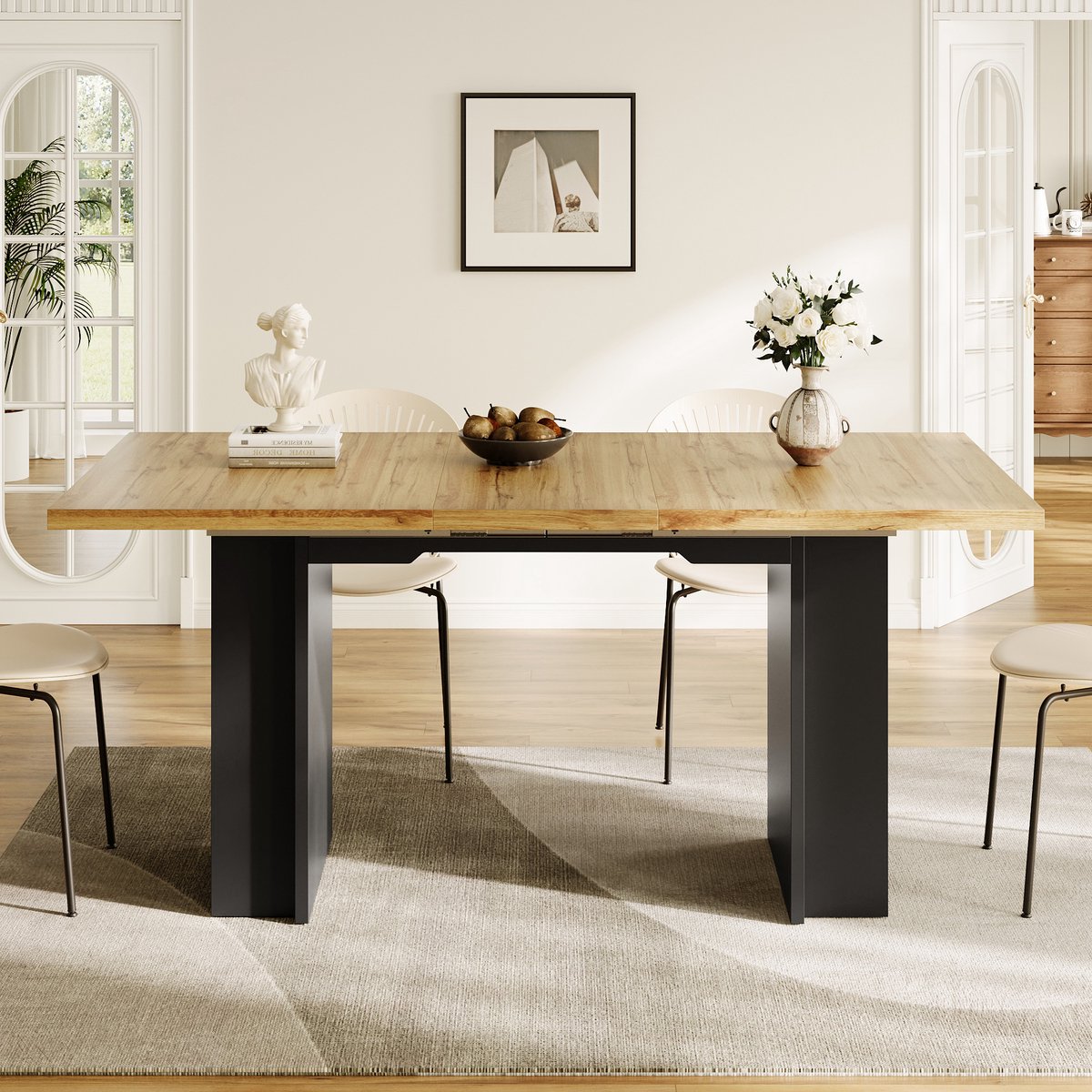 REDOM Uitschuifbare Tafel Met Opbergruimte En Rekken - Modern - Voor Woonkamer Of Werkkamer - MDF - Naturel Hout - 120-160 x 80 x 75 cm Natuurlijk hout