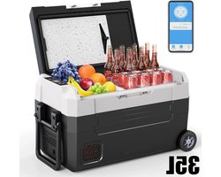 Elektrische Koelbox - Refrigerator - Frigobox - Vriezer - Auto Koelkast - Compressor Koelbox - 35L - Dual Zone Vriezer & Koeler - 12V / 24V DC, 100-240V AC - met Wielen en App-bediening - Voor Camping en Reizen
