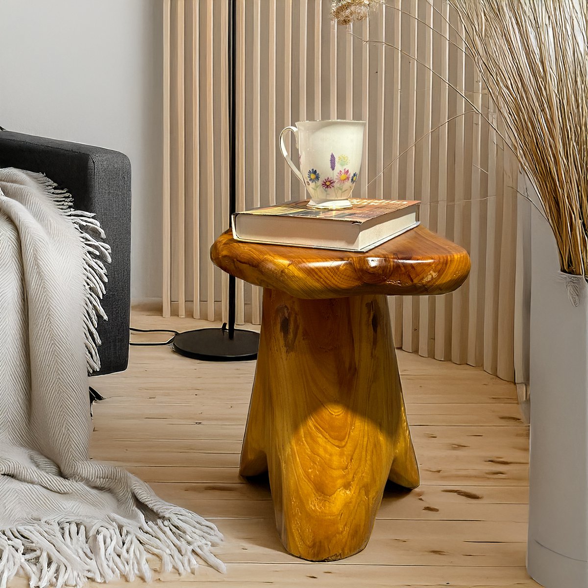 Wishdor - Massief Houten Bijzettafel - Onregelmatige Vorm - Multifunctioneel - Voor Woonkamer Of Tuin - Naturel