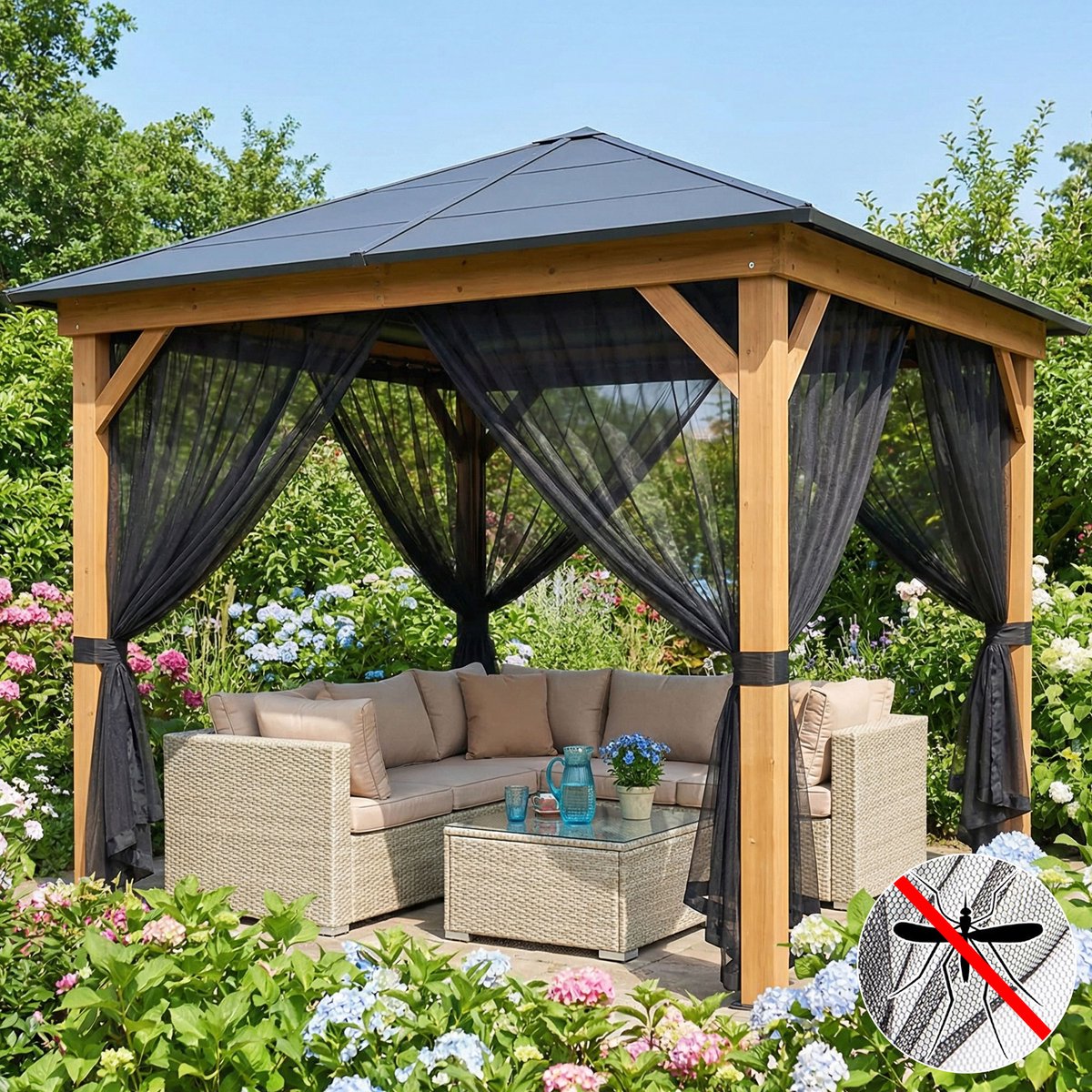 Qelus 2 Stuks Lichtgewicht Klamboe Buitengordijn - Vitrages - Op Maat Te Knippen DIY Muggennet - Fijnmazig Vliegengordijn voor Patio - voor Overkapping & Deur - 160cmx213cm - Zwart