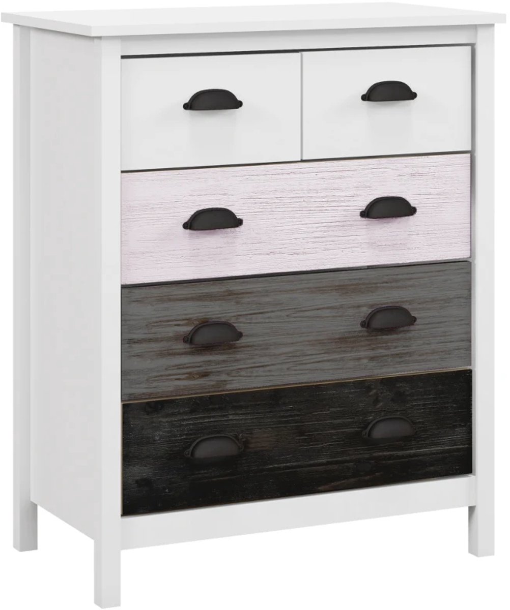 Wishdor Ladekast - 5 Laden - Kantelbeveiliging - Modern - MDF - Wit - 70 X 38 X 85 Cm