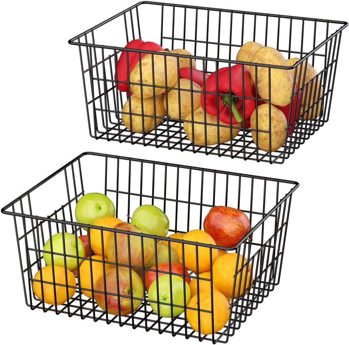 Diepvriesmanden Set - Metalen Organizers - Keuken Opbergen - Stapelbaar Ontwerp - 35x28x15cm - Zwart
