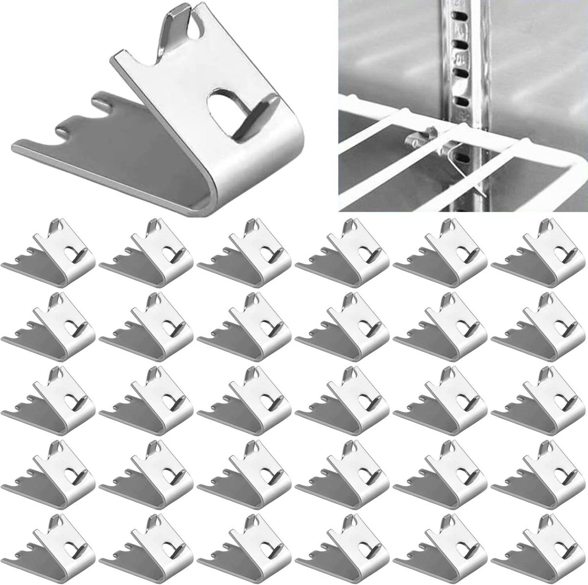 Vriezer Plank Clips - Koelkast Steunen - Vaste Planken - Roestvrij Staal - 32 Stuks - Zilver