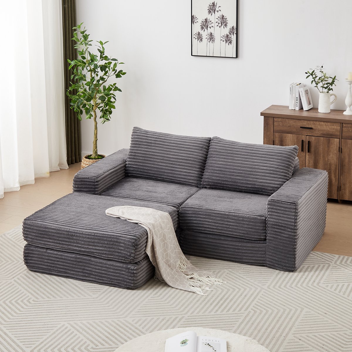 REDOM Modulaire Slaapbank (2-Zits) – 2-In-1 Bank en Bed met Uitneembare Voetenbank – Klass