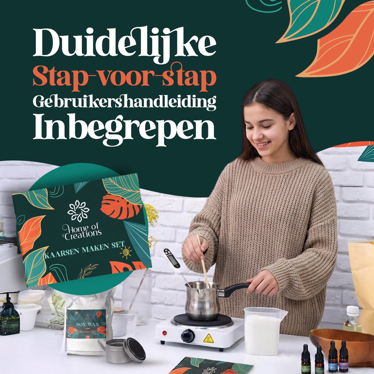 Home of Creations Kaarsen Maken Set - 1KG Soja Wax met Mallen & Geuren - Knutselpakket Volwassenen - Moederdag Cadeau — afbeelding 4