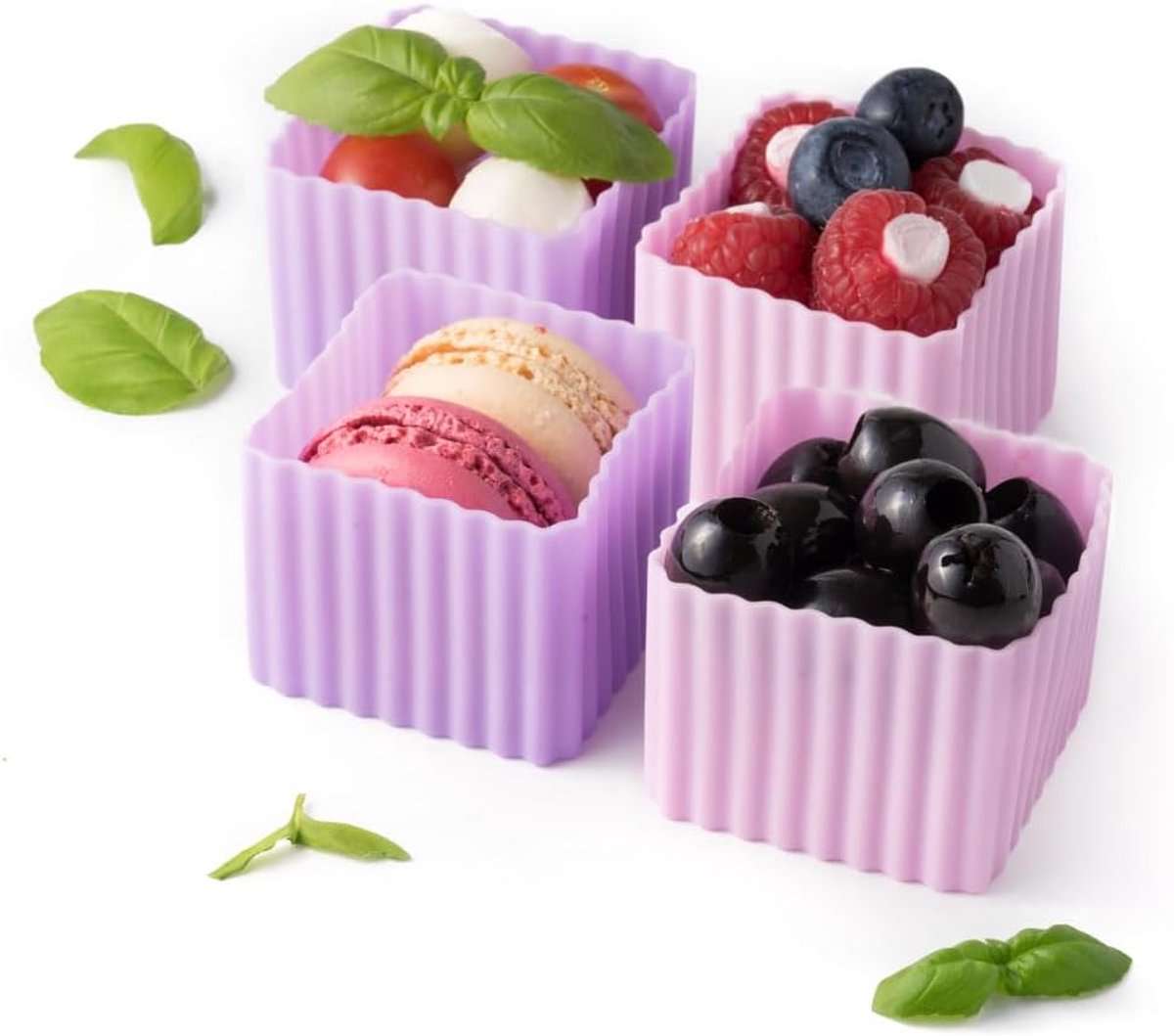Siliconen Vormpjes - Bento Cups - Broodtrommel Scheiden - Vaatwasmachine Oven Vriezer - 5x5x4 cm - Roze Lila