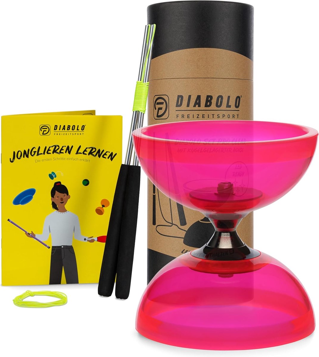 Jongleerset met Diabolo - Circus Speelgoed - Vaardigheden Ontwikkelen - Met Balhoofd Lager - 12x10.5x10.5 cm - Transparant Rood Roze