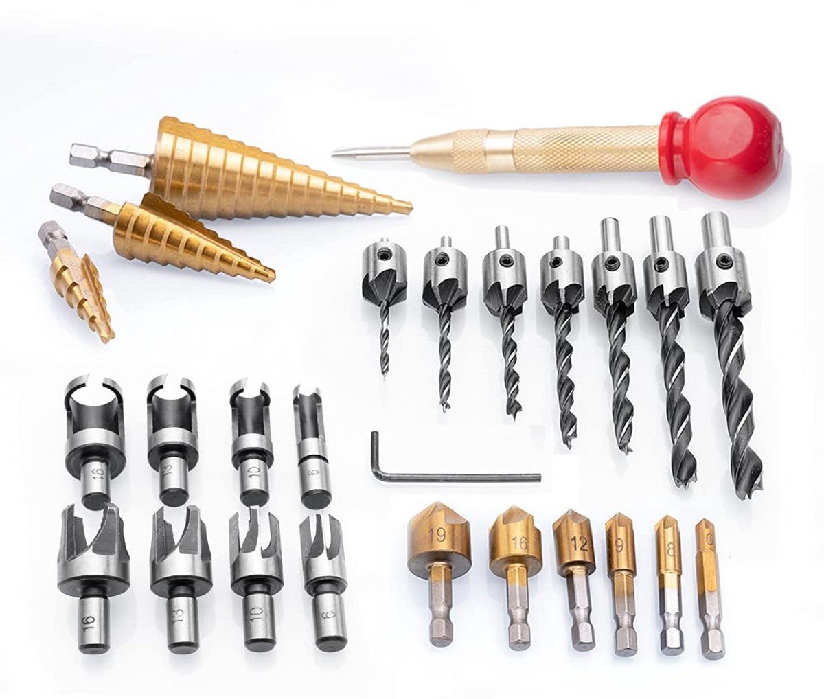 Boorgereedschap Set - Houtbewerking Boren - Precisie Werk - 26 Delige Kit - Diverse Maten - Zilver Goud