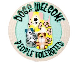 Stapsteen Honden Welkom - Tuinpad Tegel - Tuindecoratie - Duurzaam Kunststeen - 24 cm Rond - Natuursteen Grijs