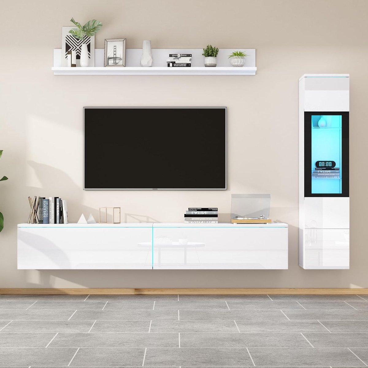 Woonwand Set - TV Meubel - Woonkamer Inrichting - Geïntegreerde LED Verlichting - 180x33x30 cm - Wit