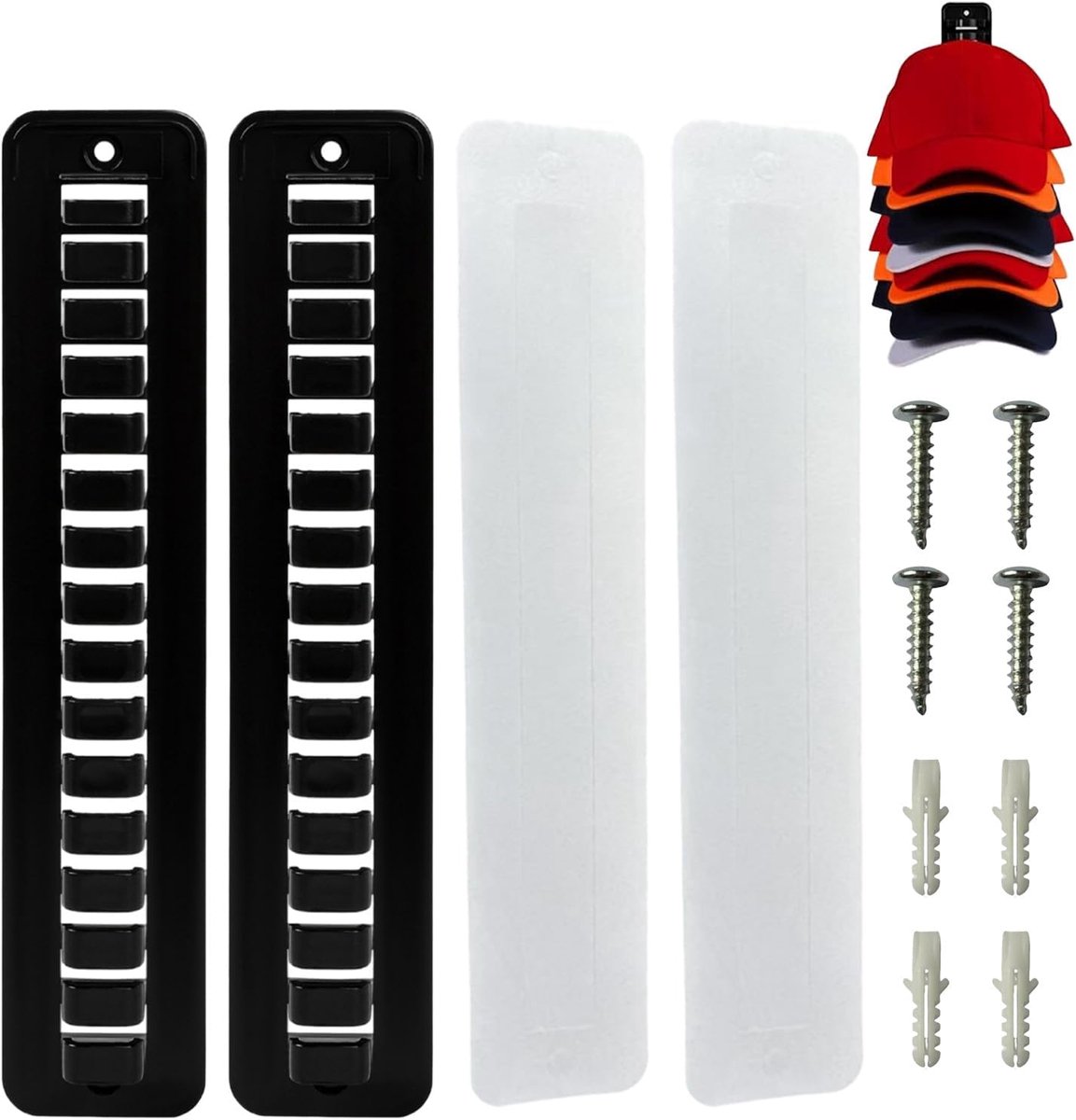 Dophouder Set - Cap Organizer - Muur Opslag - Zelfklevend Zonder Boren - 6x3x25cm - Zwart