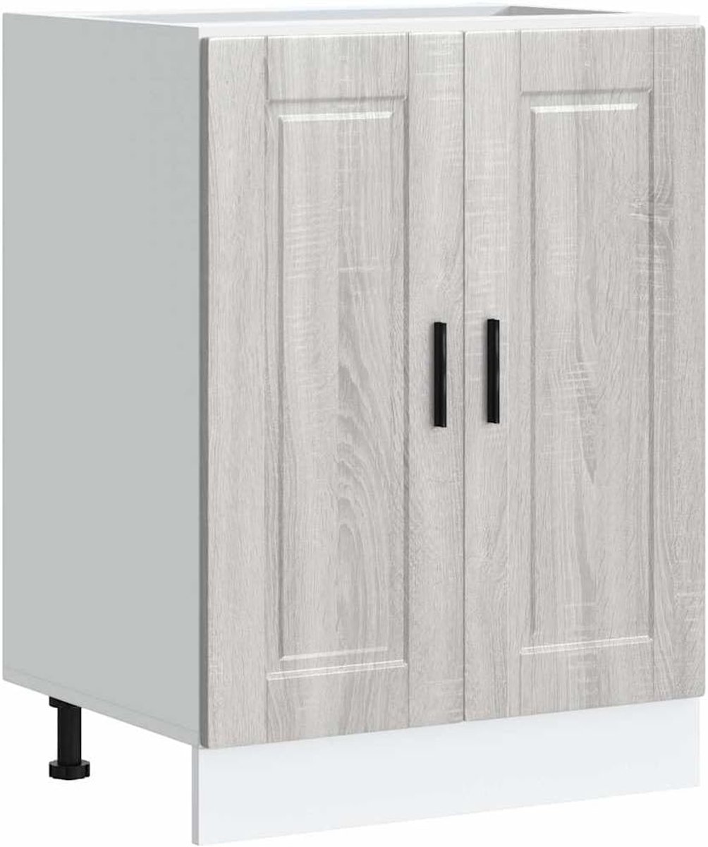 Keukenonderkast - Spoelbakmeubel - Keukenopslag - Bewerkt hout design - 60 x 46 x 81.5 cm - Grijs sonoma