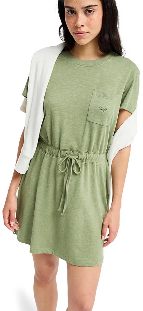 Roxy Sunny Expedition Solid Korte Mouw Jurk L Vrouw Groen