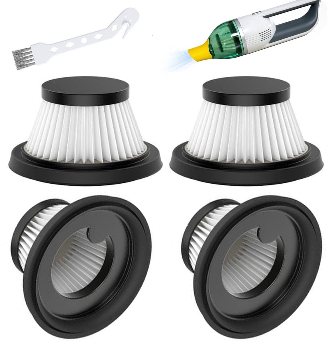 4 stuks wasbare HEPA-filters en borstel geschikt voor Duck Horsepower-stofzuiger