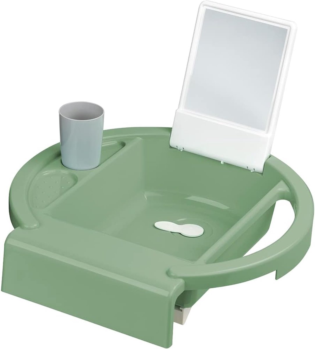 Kinderwastafel Badrand - Baby Wasbak - Hygiënisch Wassen - Bevestiging aan badrand - 38x38x10 cm - Leigroen Wit Grijs