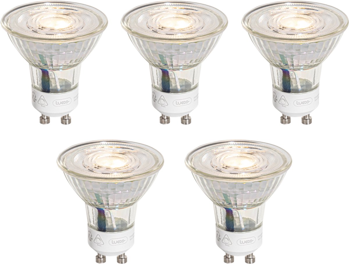 LUEDD Set van 5 GU10 50mm 3-staps dimbaar in Kelvin LED lampen helder 4.9W 450 lm 2000-2700K
