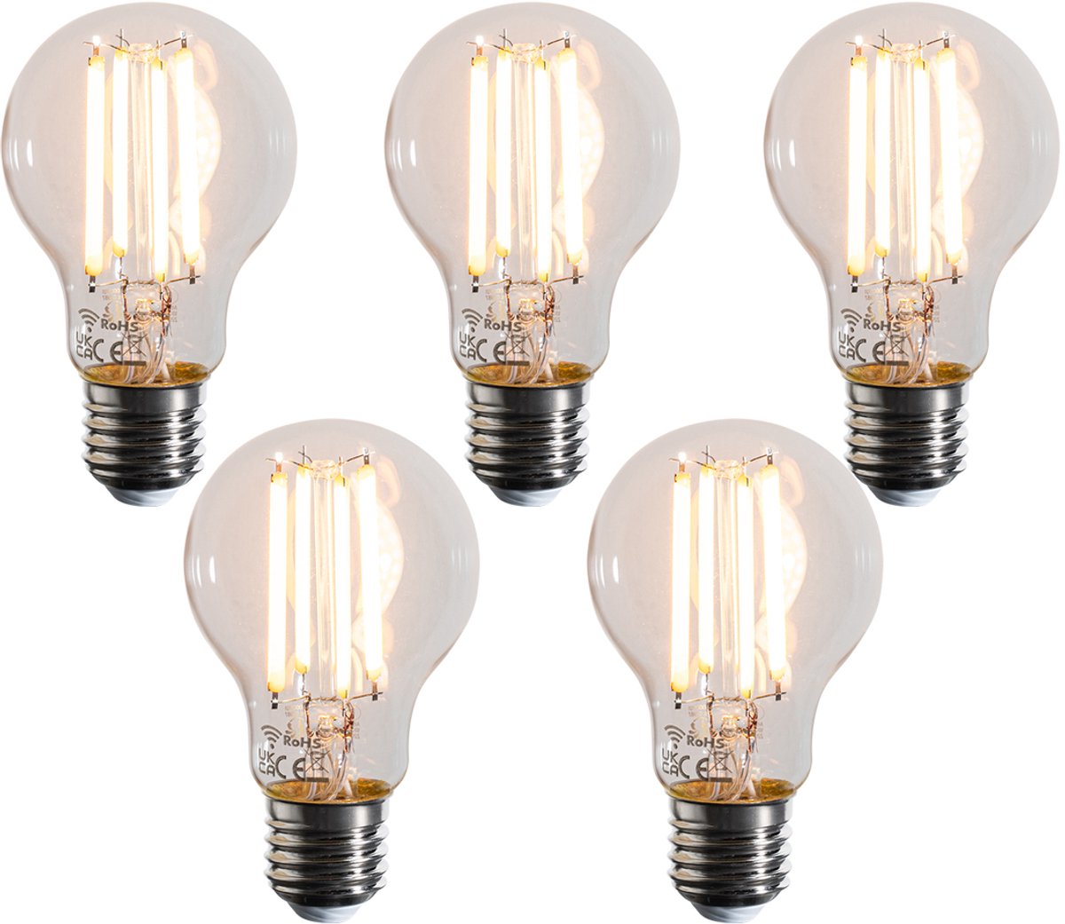 LUEDD Set van 5 Smart E27 dimbaar in Kelvin LED lampen A60 helder 7W 806 lm 1800-3000K