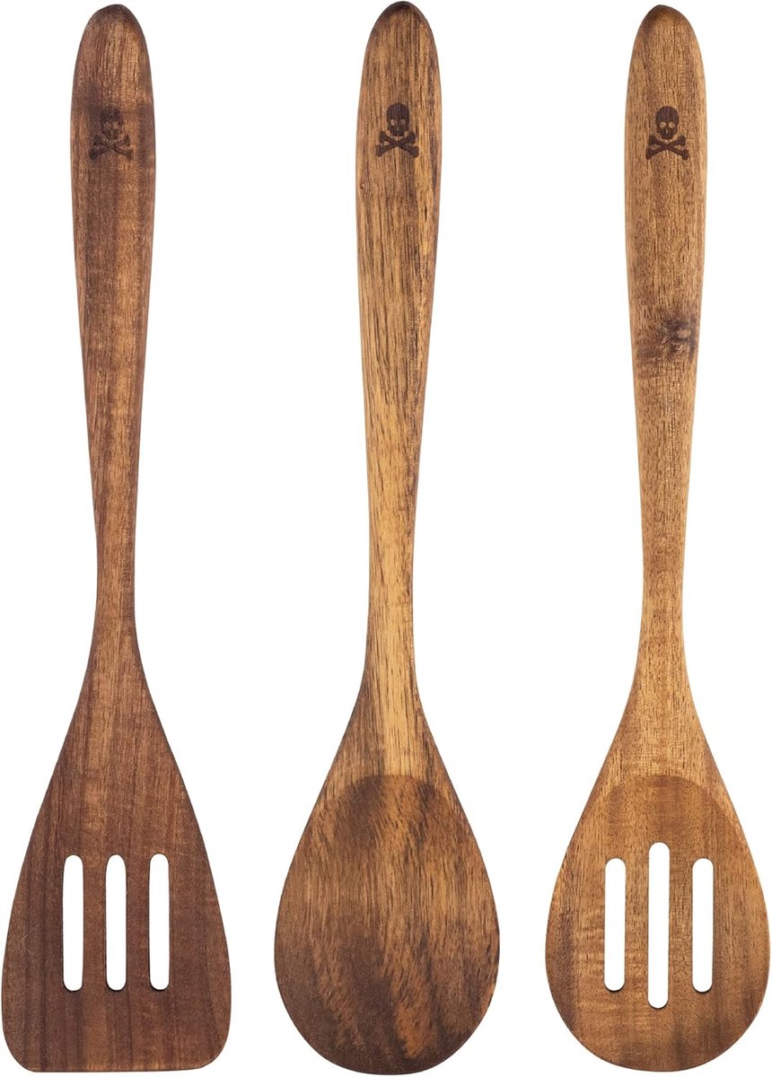 Houten Lepel Set - Keukengerei Acaciahout - Koken en Serveren - Set van Drie - Madear