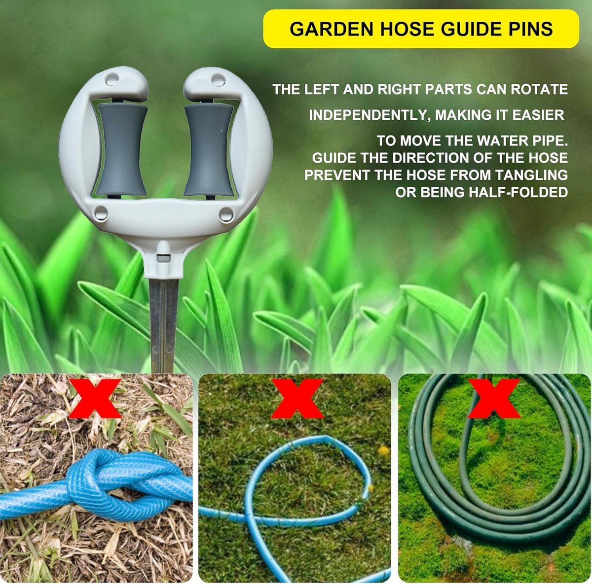Hose guide - Tuinslanggeleider - Slanggeleider tuinslang - Grondspies - Tuinslang Ondersteuning - Tuinaccessoire - Beschermt en voorkomt knikken - Roterende rollers - Wit – foto 5