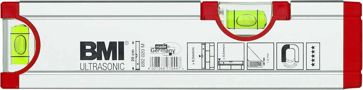 Waterpas - Meetinstrument - Muren Uitlijnen - Met Magnetische Basis - 20 cm - Wit