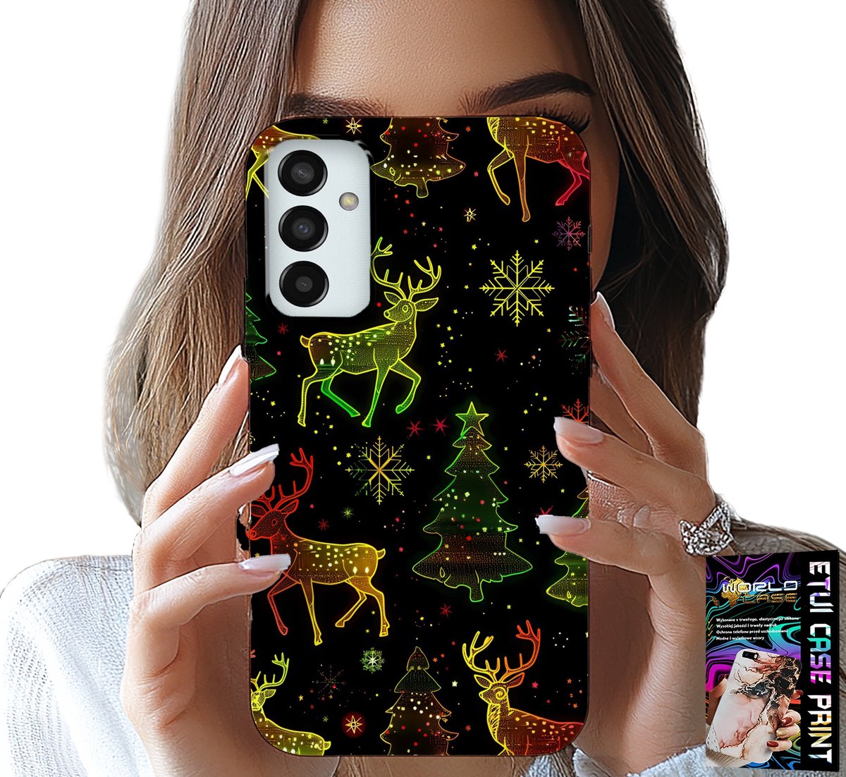 HOESJE VOOR SAMSUNG GALAXY M23 - RENDIER, SNEEUWVLOK, KERSTBOOM + GLAS