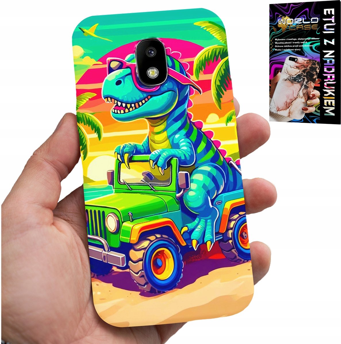 HOESJE VOOR SAMSUNG GALAXY J5 2017 - DINOSAURUS IN VRACHTWAGENPATROON VOOR KINDEREN
